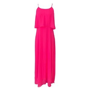 Gianni Bini Hot Pink Strappy Tiered Chiffon Maxi Dress Size 8 Glam Summer Resort